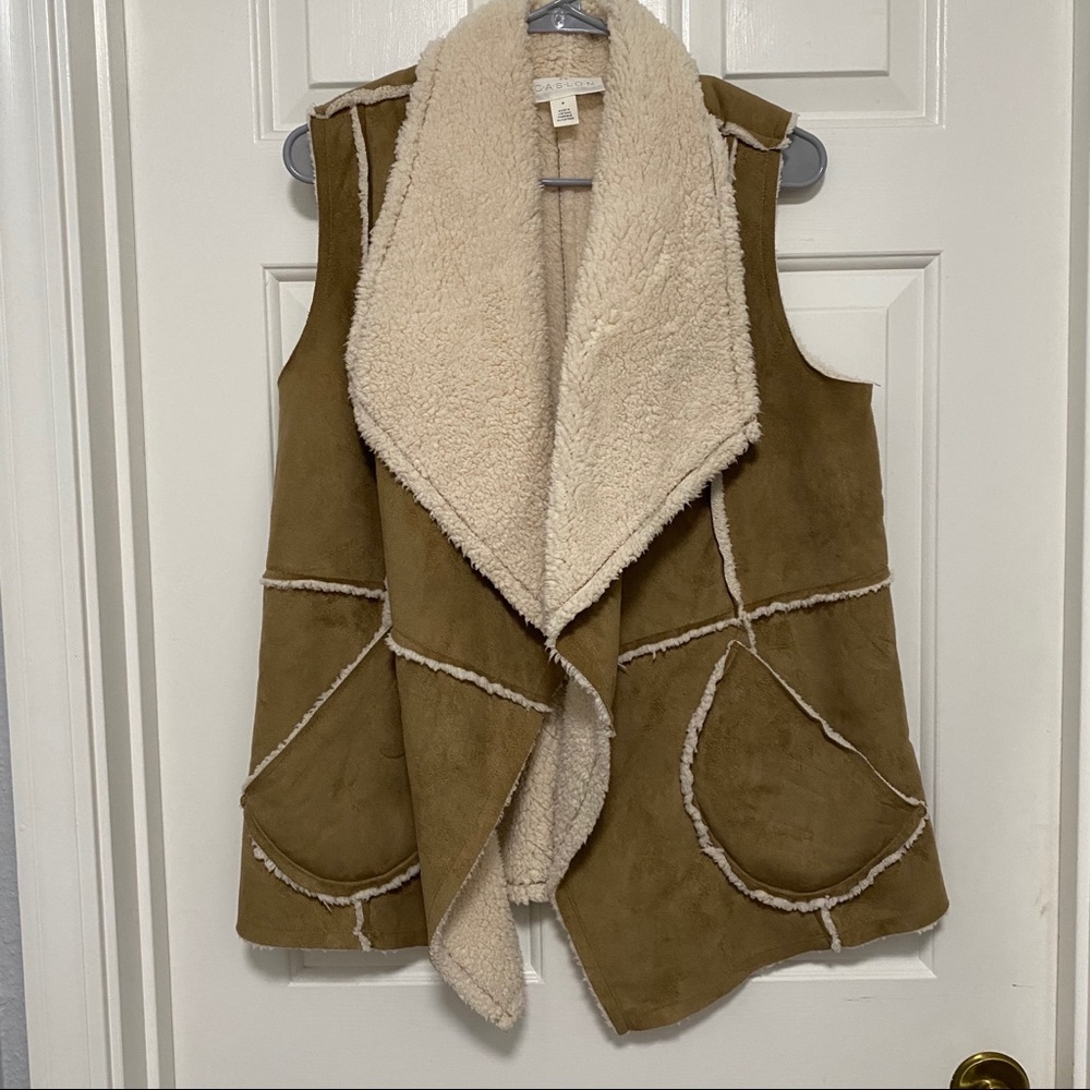 Caslon Tan Faux Shearling Vest Fuzzy
